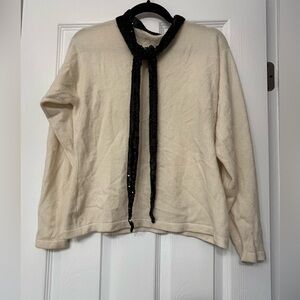 Cream Women's Sweater with Black Scarf Accent